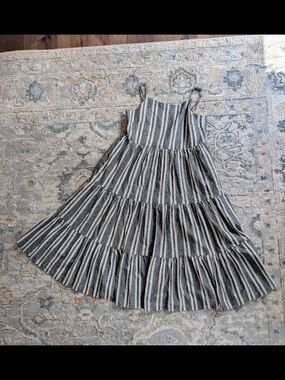 Little Bipsy Bahama Breeze Linen Blend Tiered Striped Dress | Pockets | Lined